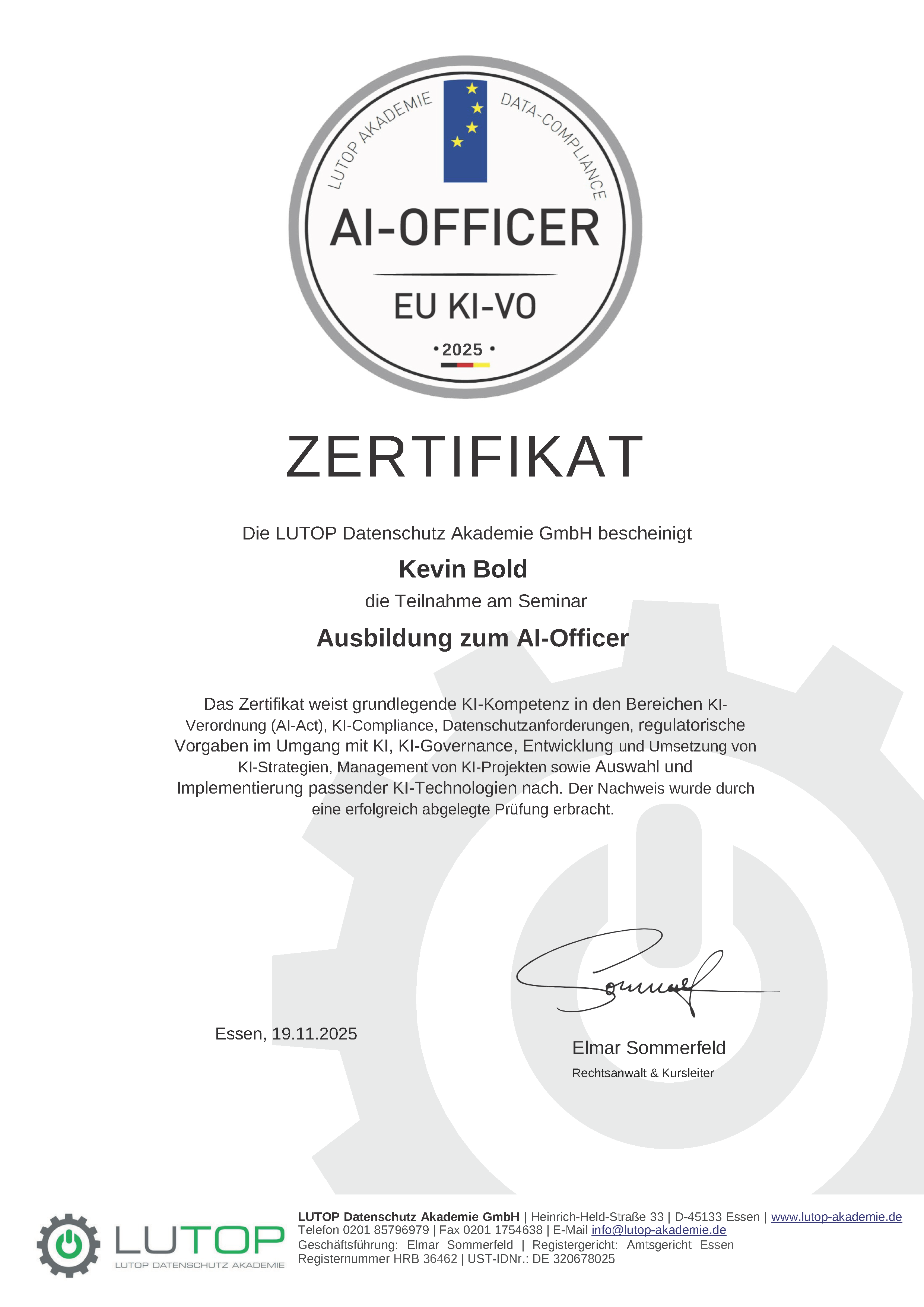 Zertifikat Sachverständige Verena Bauer