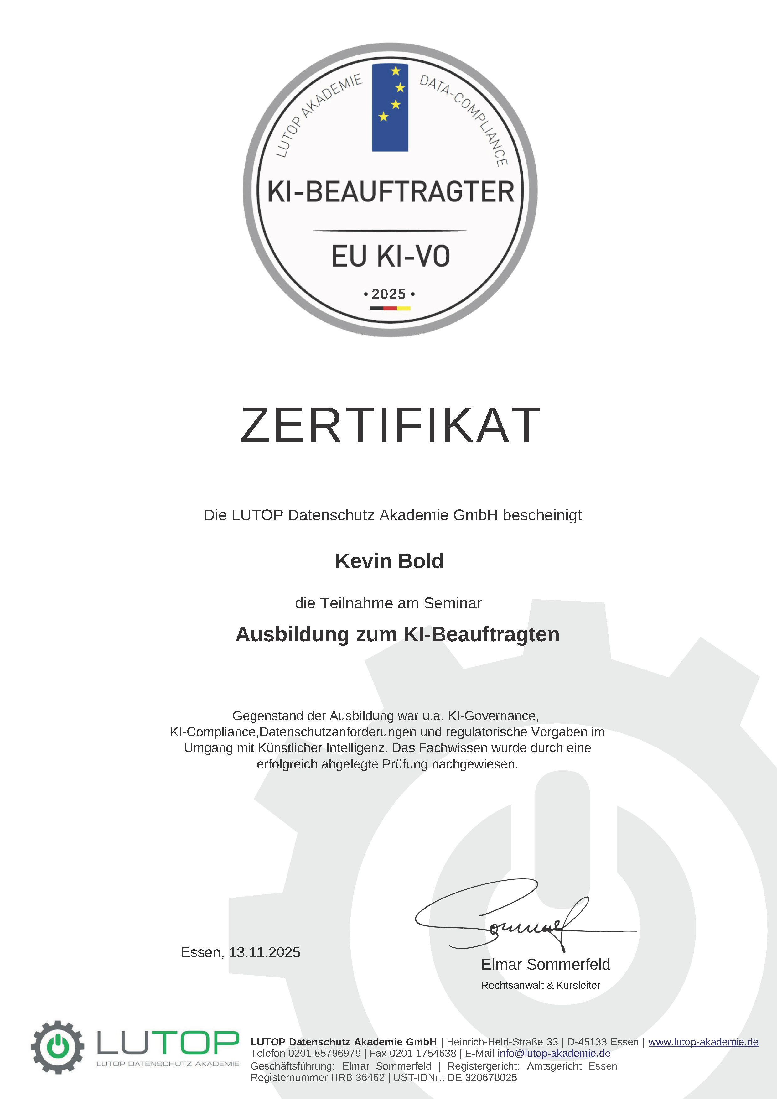 Zertifikat Sachverständige Verena Bauer