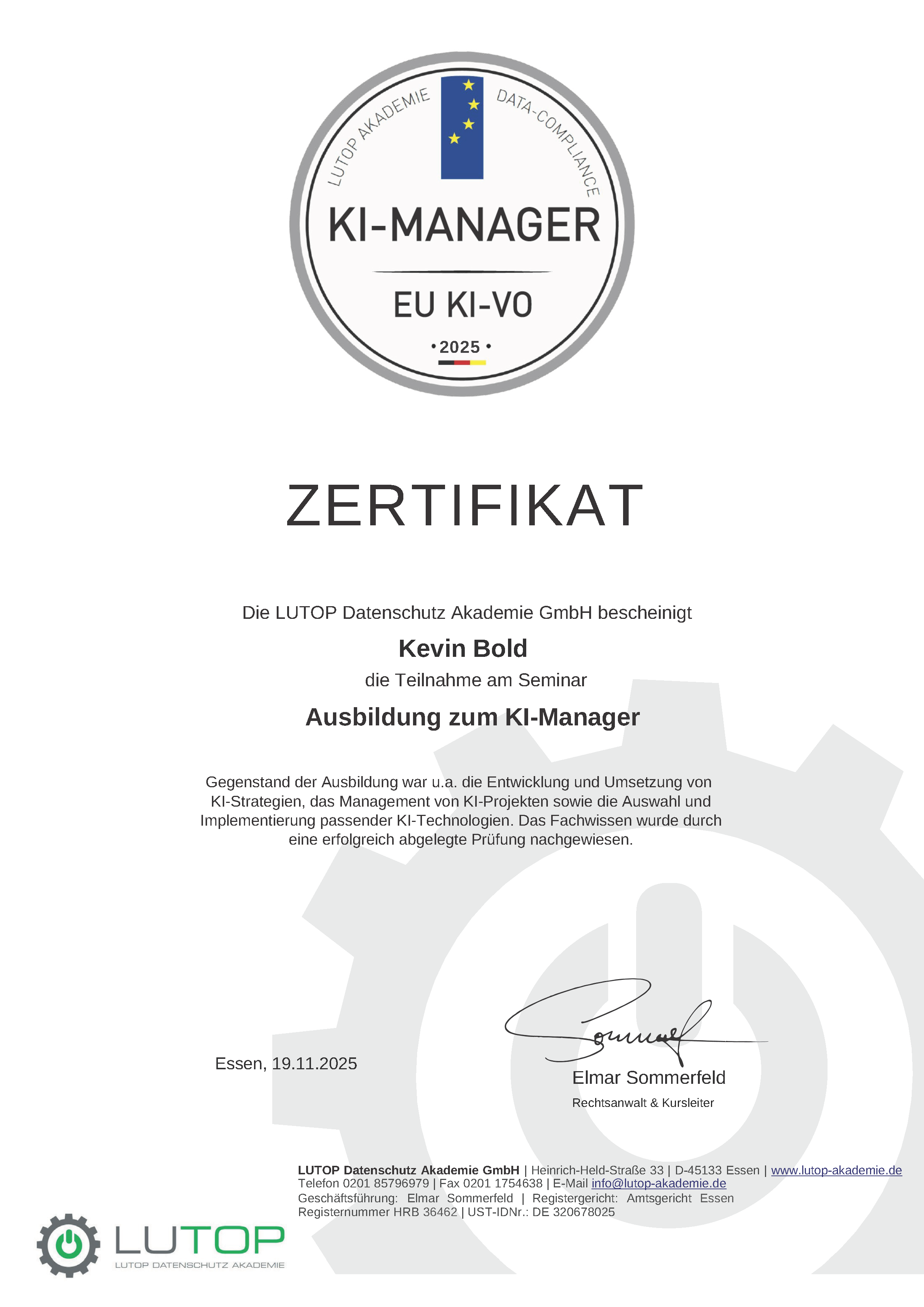 Zertifikat Sachverständige Verena Bauer