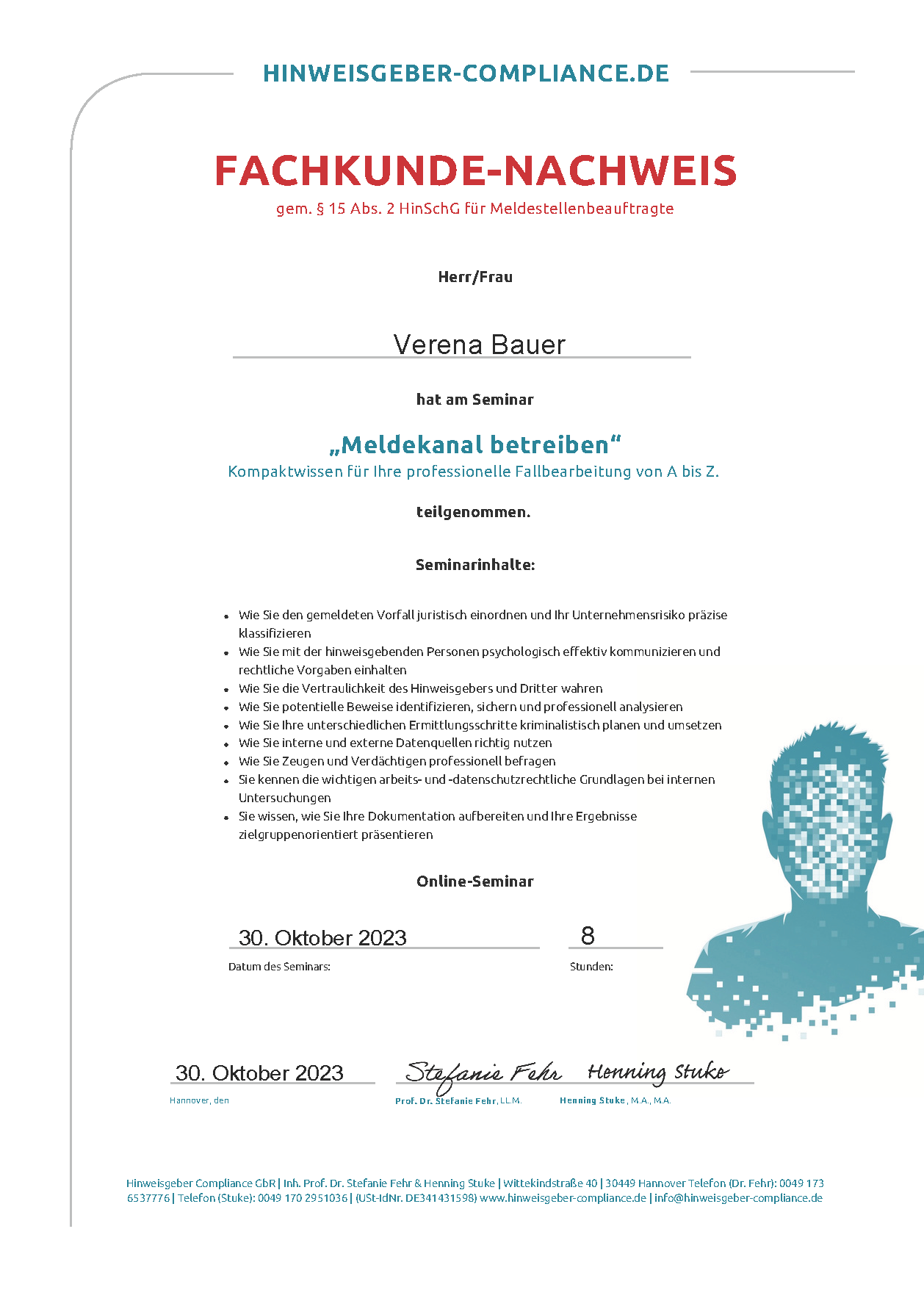 Zertifikat Sachverständige Verena Bauer